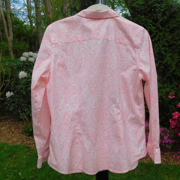 Talbots Petite Lightweight Pink & White Non-Iron Buttondown Blouse - Picture 3 of 3